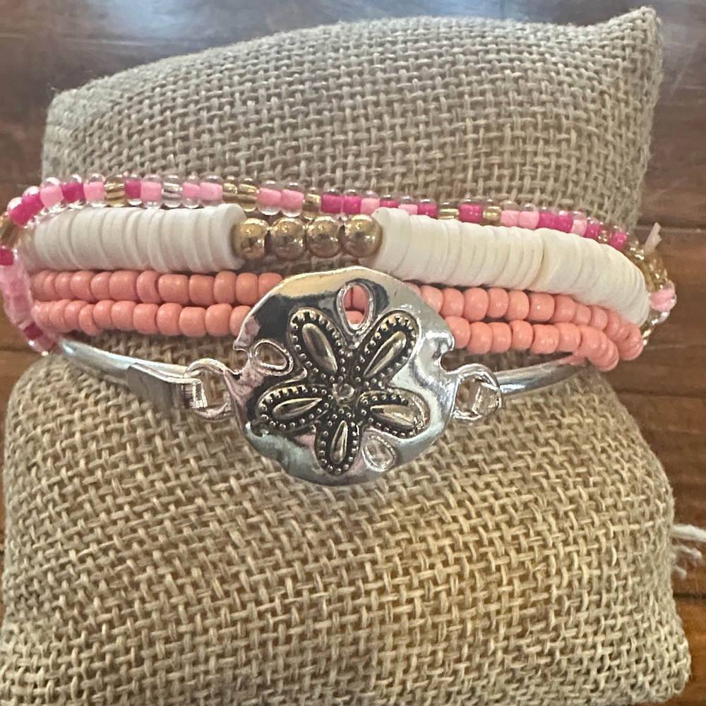 Silver and Pink Beaded Bracelet